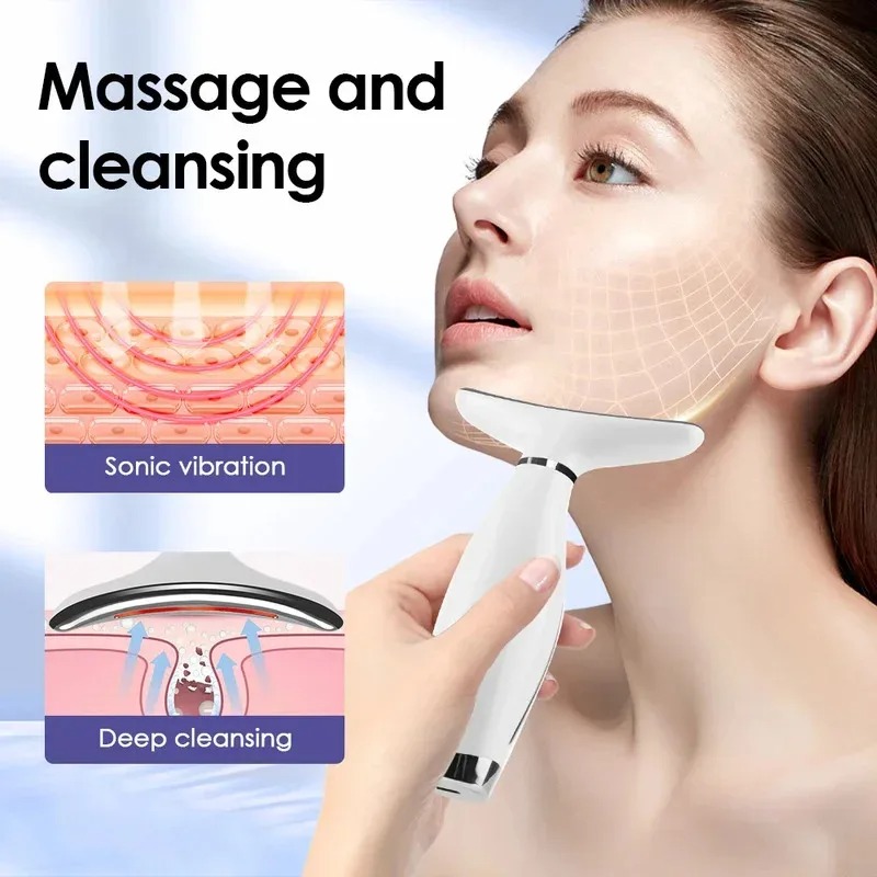 Photon Light Therapy Device Skin - 首と顔の引き締めマッサージ器。7色のLEDライトによる光療法、肌の引き締め、シワの軽減、温熱振動マッサージ機能を搭載した美容機器。