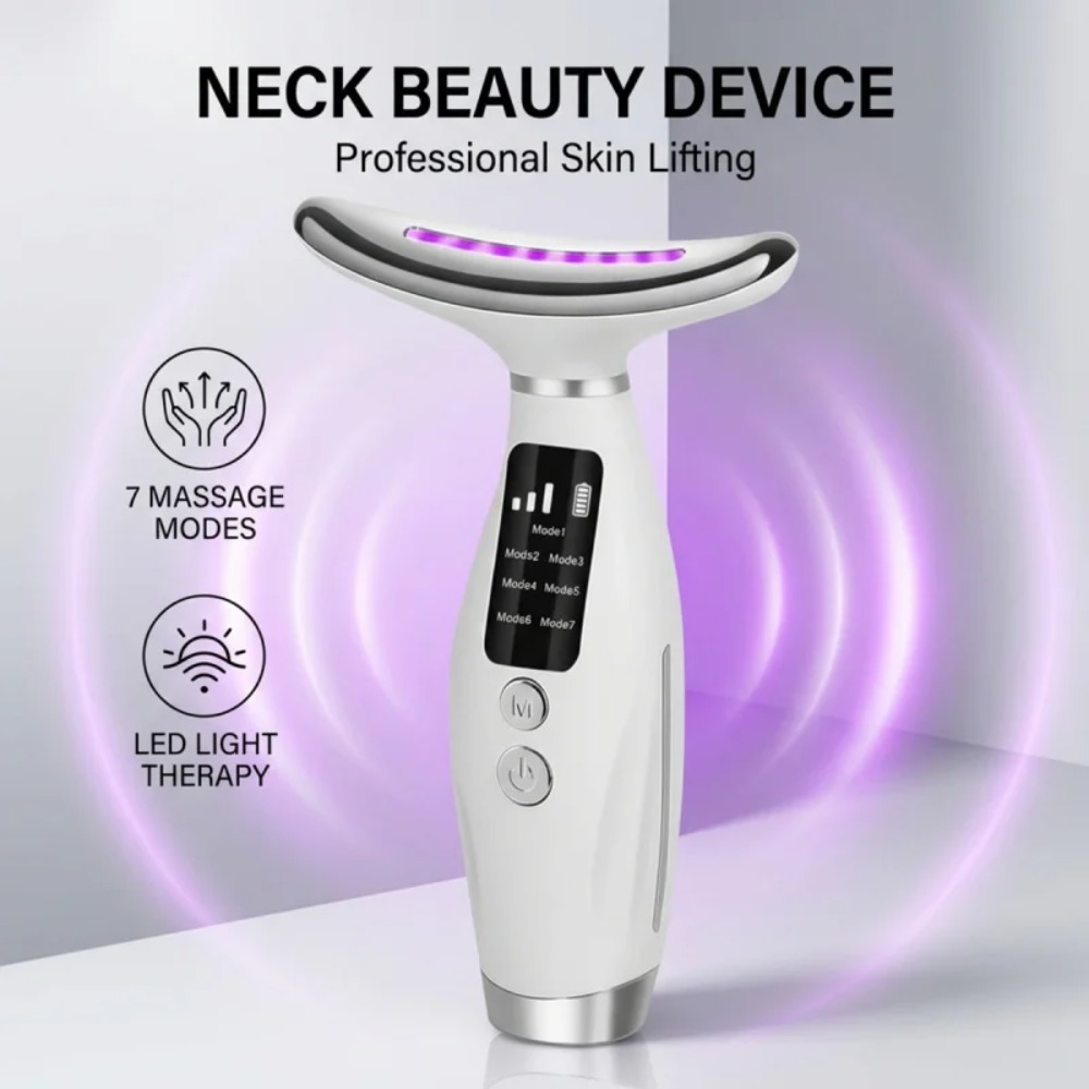 Photon Light Therapy Device Skin - ネックフェイスリフティングマッサージャー 7 色ライト LED 光子療法肌引き締めしわ除去加熱振動マッサージ美容機器