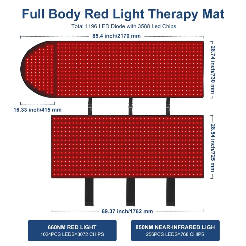 EMFなしカスタムロゴ入り全身ライトLEDマット赤色LED赤 - Led Light Therapy Bed Full Body のレビューと価格